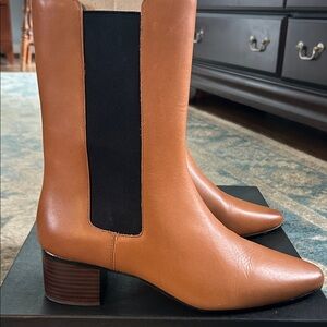 J. Crew Tan and Black Heeled Boots